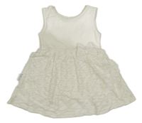 Smetanové šaty s pletenou sukní a mašlí 