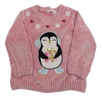 Růžový žinylkový svetr s tučňákem Primark