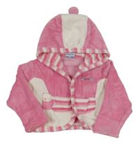 Růžovo-bílá sametová propínací mikina s kapucí 