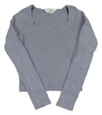 Šedomodrý žebrovaný crop svetr H&M