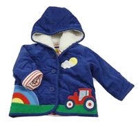 Modrá zateplená manšestrová bunda s traktorem a kapucí boden
