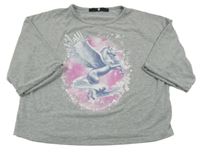 Šedé melírované crop tričko s jednorožcem V by Very
