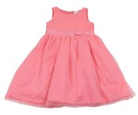 Neonově růžové tylové šaty s mašličkou a páskem 