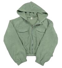 Zelená žebrovaná crop lehká bunda s kapucí shein