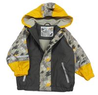 Šedo-žlutá vzorovaná nepromokavá jarní bunda s kapucí Lupilu