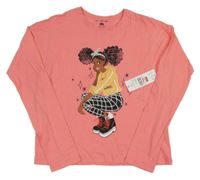 Nové - korálové triko s dívkou F&F