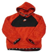 Červená chlupatá mikina s logem a kapucí Nike