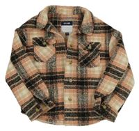 Růžovo-černo-béžová kostkovaná košilová bunda kiabi