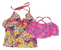 2 set - neonově růžová plavková lambáda s hvězdičkami + barevné květované tankiny
