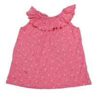 Růžový vzorovaný top s volánkem 