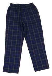 Tmavomodro-béžové kostkované chino kalhoty 