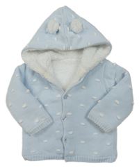 Světlemodrý propínací zateplený svetr s 3D puntíky a kapucí Matalan