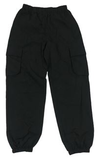 Černé šusťákové cargo cuff kalhoty Shein