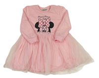 Růžové teplákové šaty s tylovou sukní s Minnie Disney