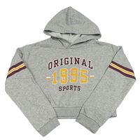 Světlešedá melírovaná crop mikina s nápisy a kapucí H&M