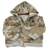 Hnědo-šedá army propínací mikina s medvídky a kapucí Chicco