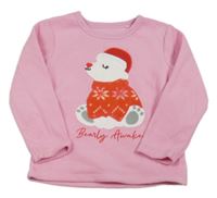 Růžové fleecové triko s medvědem Dunnes Stores