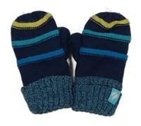 Tmavomodro-zeleno-žluté pruhované pletené palcové rukavice 