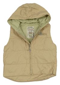 Béžová šusťáková zateplená vesta s výšivkou a kapucí Gasolino 