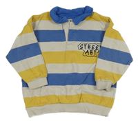 Smetanovo-modro-žlutá pruhovaná mikina s nápisem 