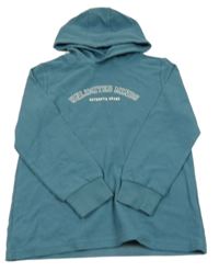 Modrá mikina s nápisem a kapucí 