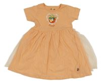 Oranžové šaty s potiskem a tylovou sukní 