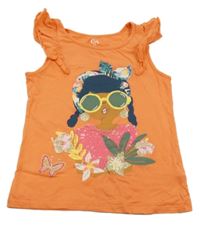 Oranžový top s dívkou a volánky C&A