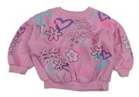 Růžová mikina s nápisy a obrázky Matalan