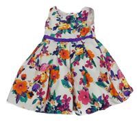 Bílo-fialovo-barevné květované šaty s páskem 