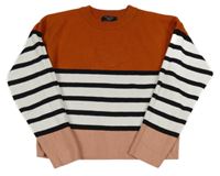Rezavo-bílo-černo-růžový crop svetr s pruhy New Look