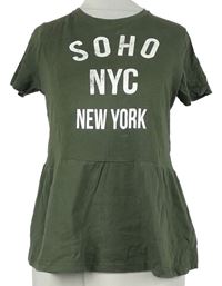 Dámské khaki peplum tričko s nápisem River Island 