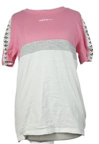 Dámské růžovo-bílé tričko s logy Adidas 