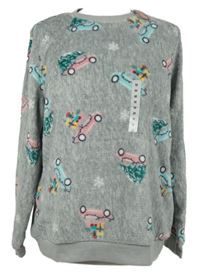 Nové - Dámské šedé plyšové vánoční pyžamové triko s obrázky Dunnes 