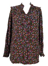 Dámská černo-barevná kytičkovaná halenka s volánkem M&S