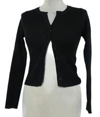 Dámský černý žebrovaný propínací lehký crop svetr 