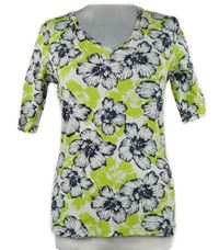 Dámské limetkovo-tmavomodro-bílé květované tričko M&Co