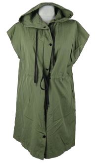 Dámská khaki šusťáková vesta s nápisem a kapucí 