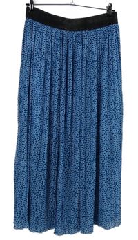 Dámská světlemodro-černá vzorovaná plisovaná dlouhá sukně Costes