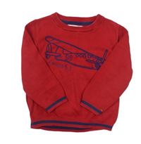 Červený svetr s letadlem Debenhams