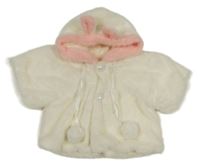 Bílo-růžový kožešinový kabát s kapucí 