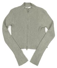 Světlešedý žebrovaný crop propínací svetr H&M