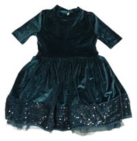 Tmavozelené sametové šaty s flitry LC Waikiki