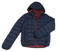 Tmavomodrá šusťáková prošívaná zimní bunda s kapucí Hype