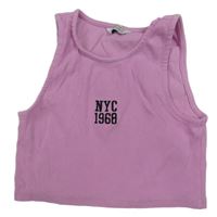 Růžový žebrovaný crop top s nápise Primark