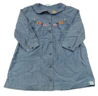 Modré propínací šaty s kytičkami 