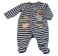 Tmavomodro-bílý pruhovaný fleecový overal s Batmanem 