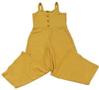 Hořčicový žebrovaný kalhotový overal New Look