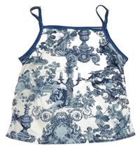Modro-bílý vzorovaný crop top se svícny