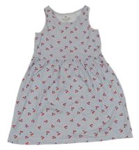 Světlemodro-bílé bavlněné pruhované šaty s třešněmi H&M