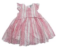 Bílo-růžové pruhované šaty s madeirou Primark